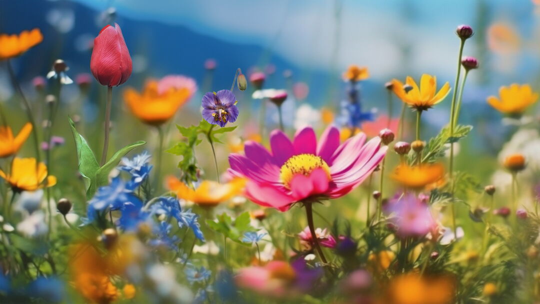 Bunte Blumenwiese in Nahaufnahme